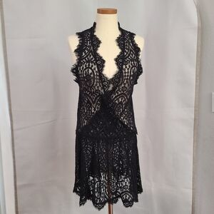 Free People Sz S Black Lace Sheer Whimsigoth Romantic Heart in Two Mini Dress